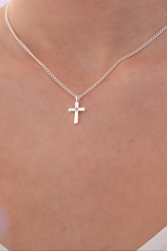 Set Collar Cruz + Aretes Plata