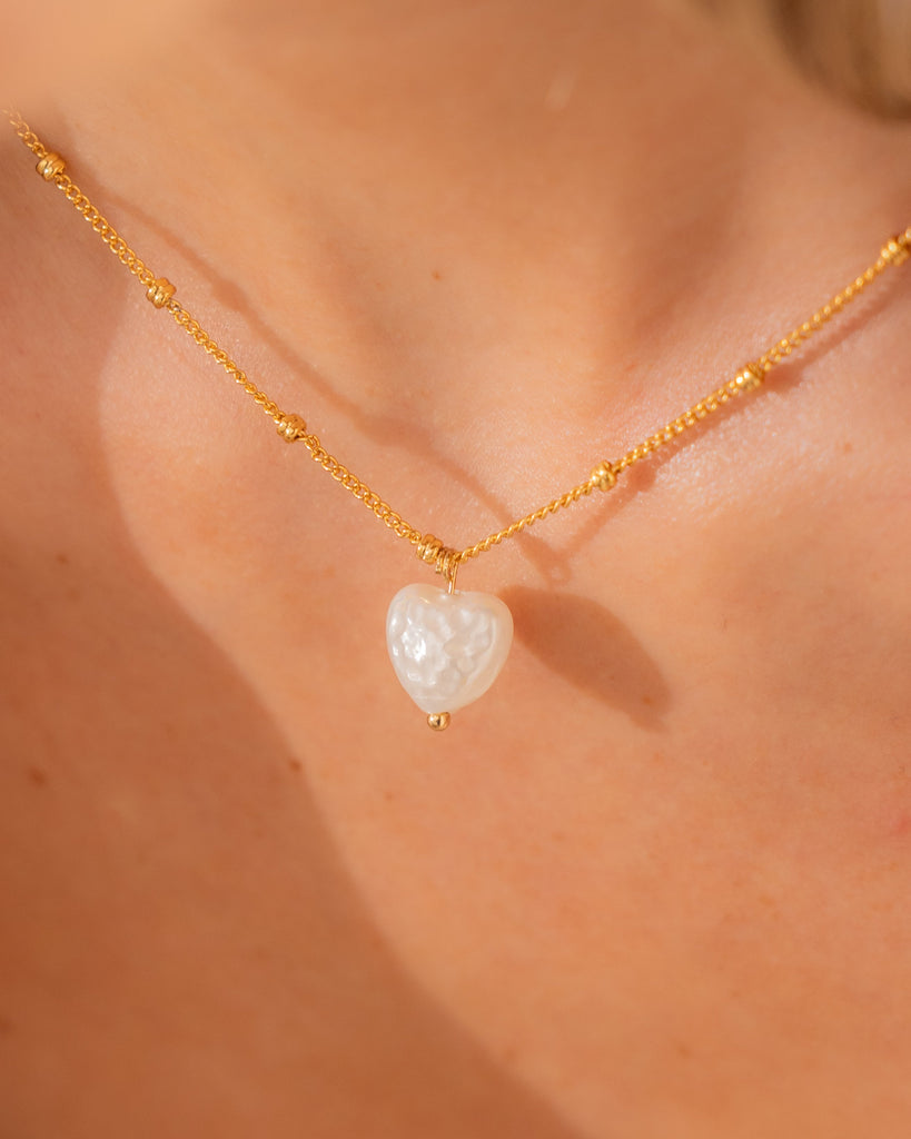 Collar Corazón Perla + Aretes