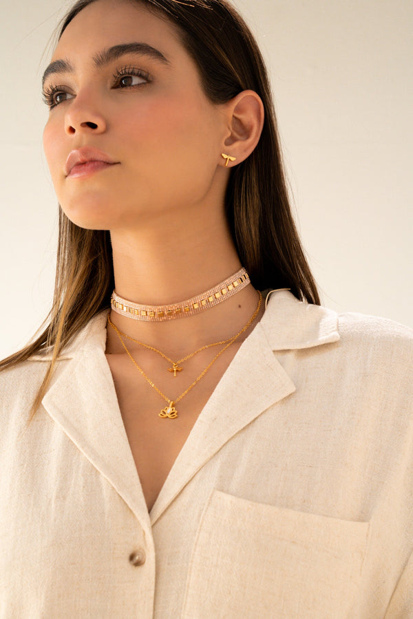 Set Collar Flor Lotto + Aretes