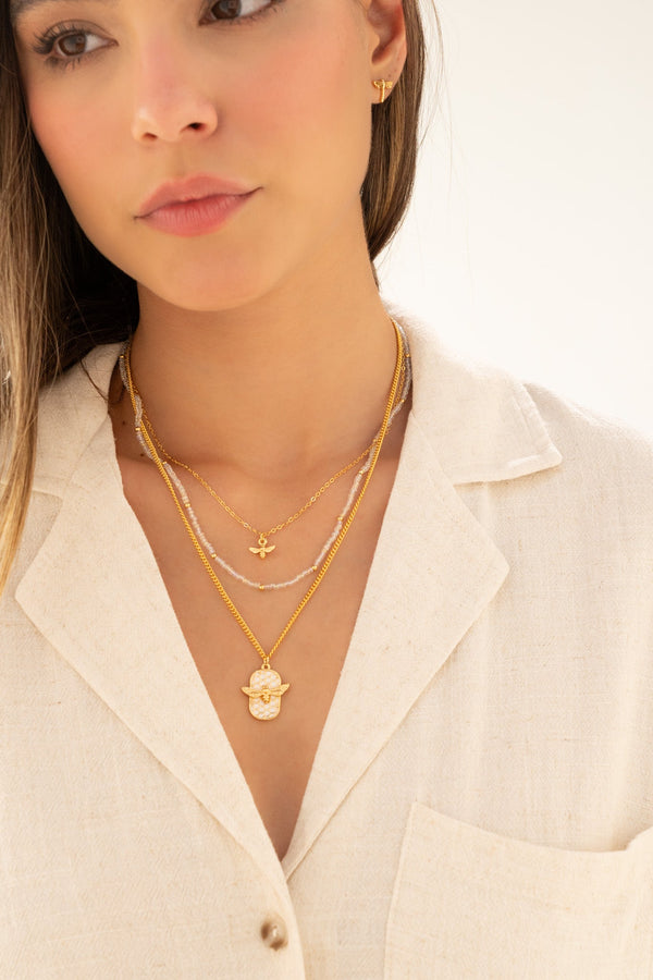 Set Collar Panal Abeja + Aretes