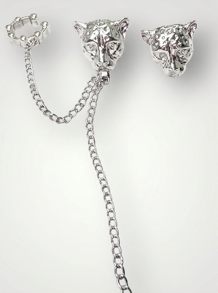Earcuff solitario tigre deluxe plateado