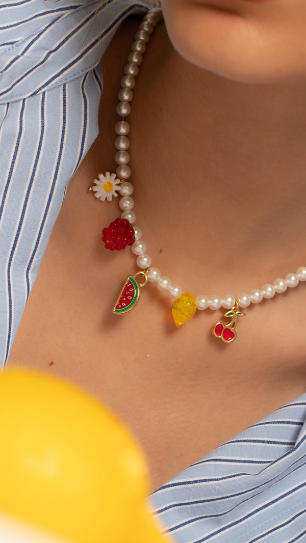 Collar Multicharms Frutas + Aretes
