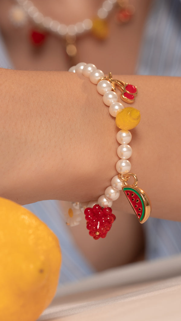 Pulsera Broche Frutas + Aretes