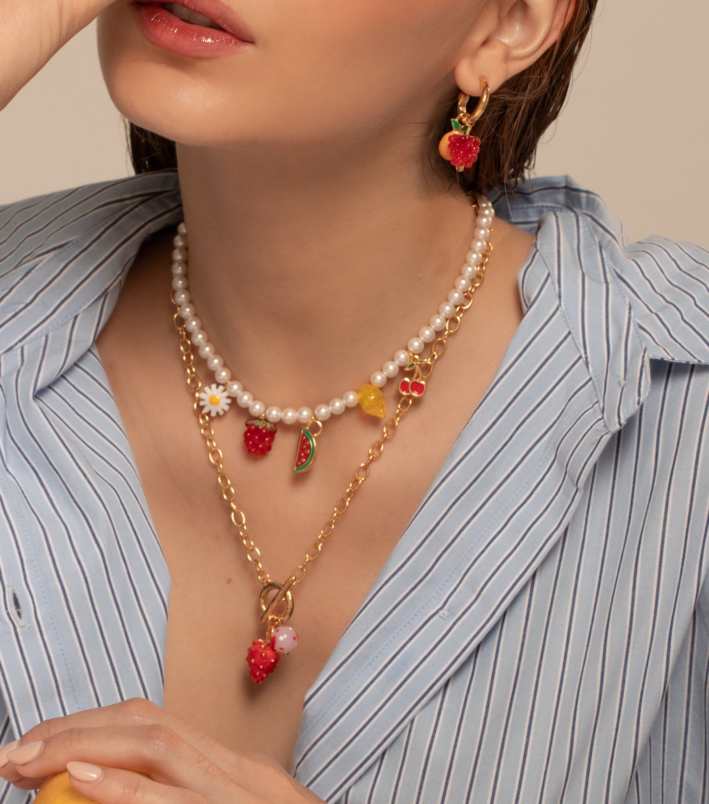 Collar Multicharms Frutas + Aretes