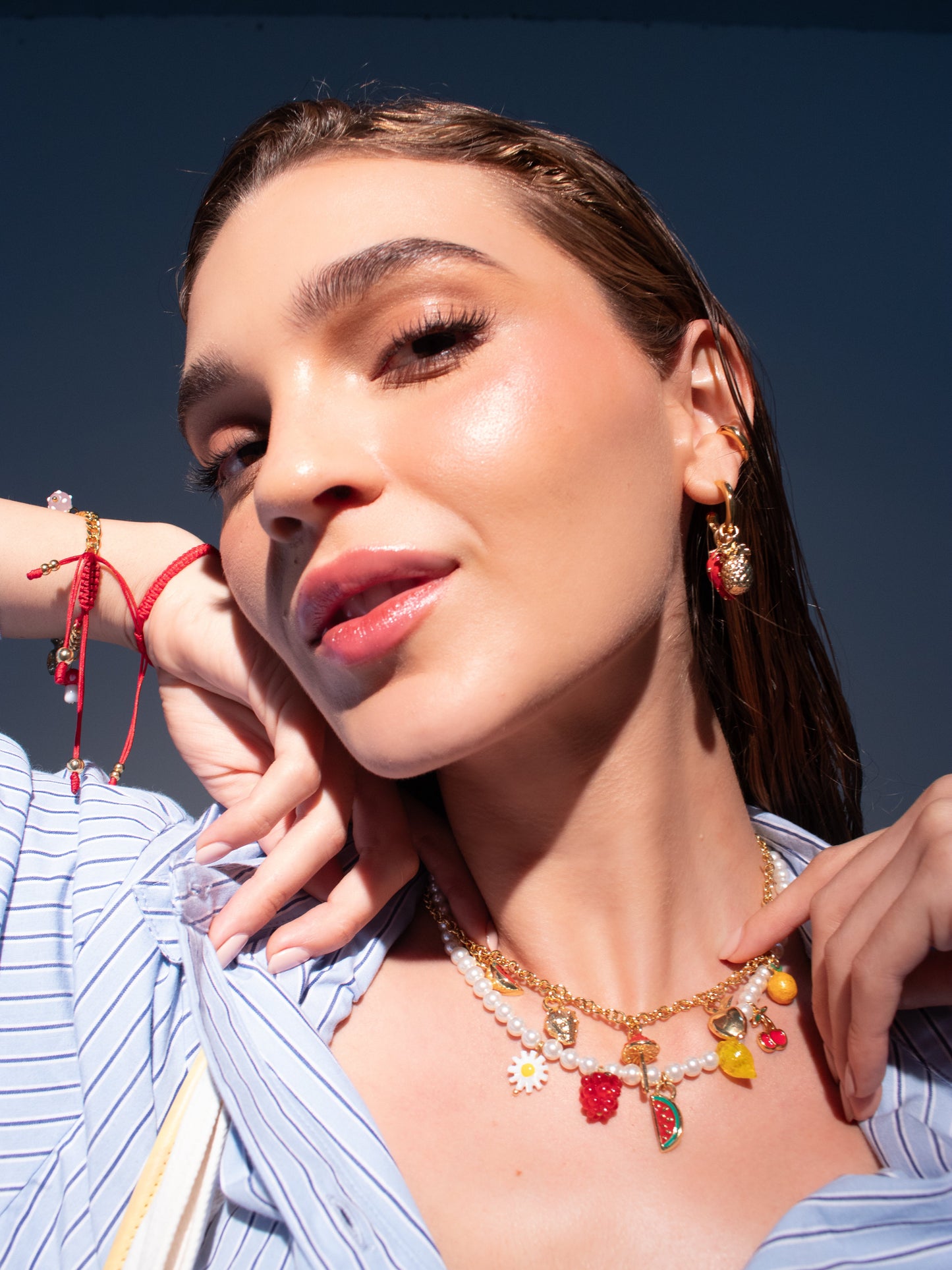 Collar Multicharms Frutas + Aretes
