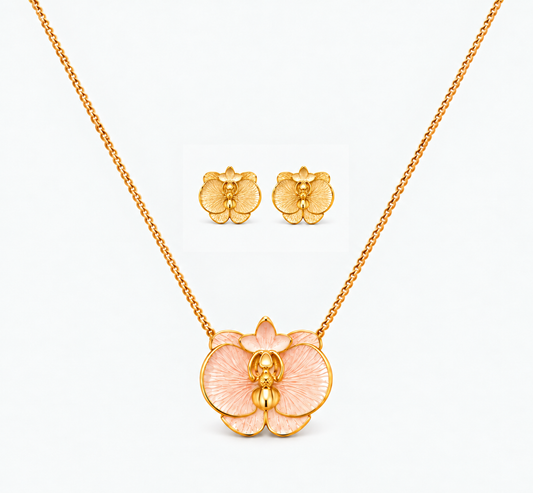 Set Collar Orquídea + Aretes Perlado