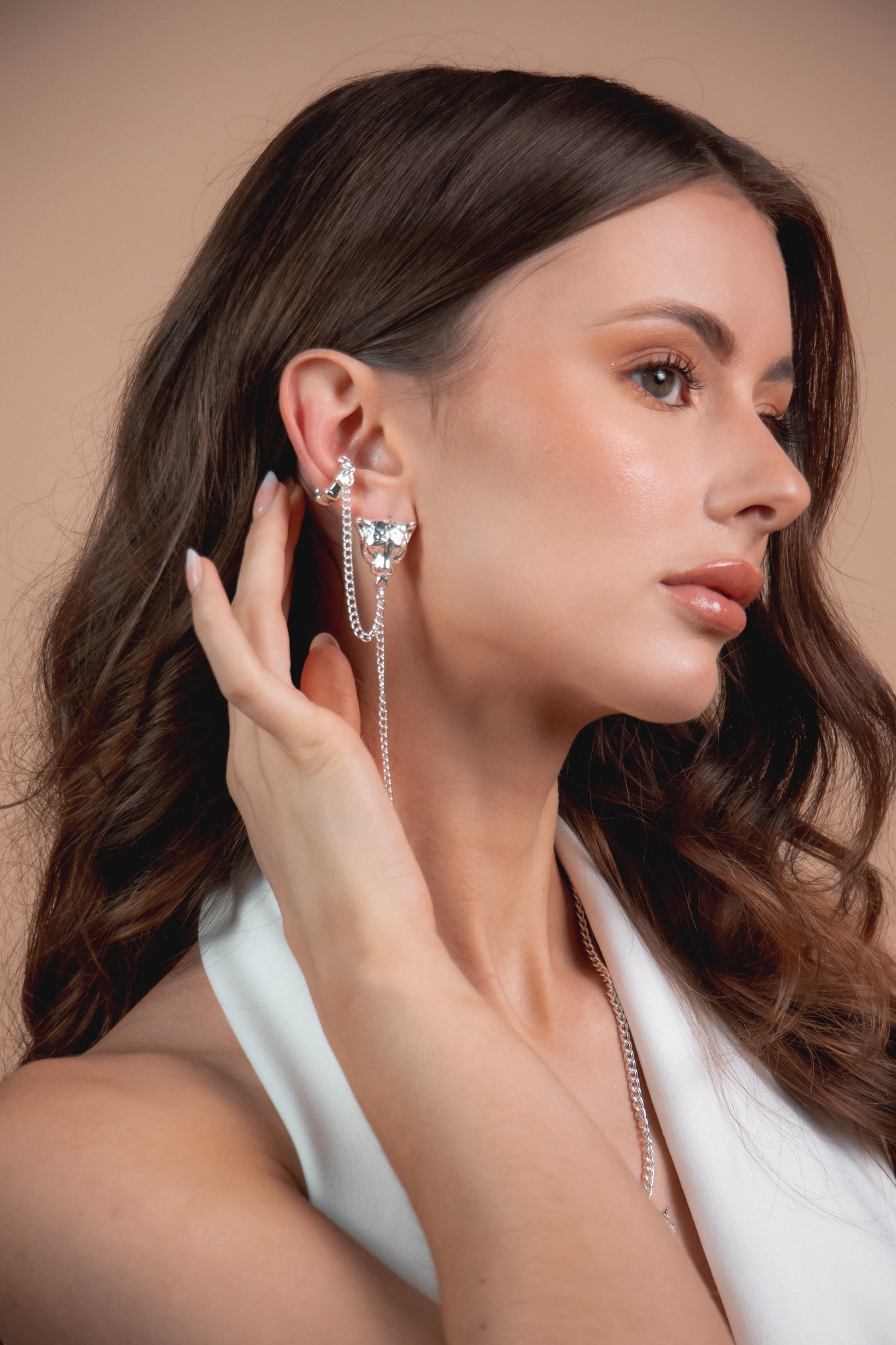 Earcuff solitario tigre deluxe plateado