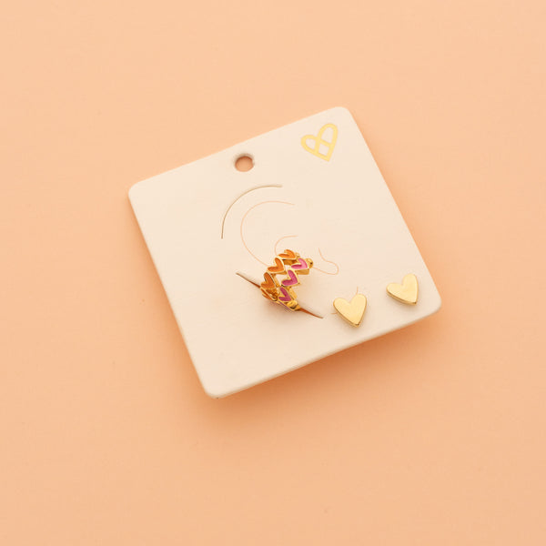 Set De Aretes 1 Par De Topos Y 2 Earcuff fucsia y naranja