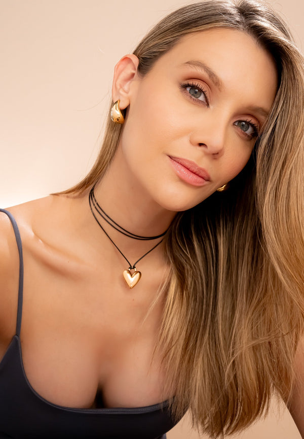 Cuerito Con dije De Corazón gold + Aretes