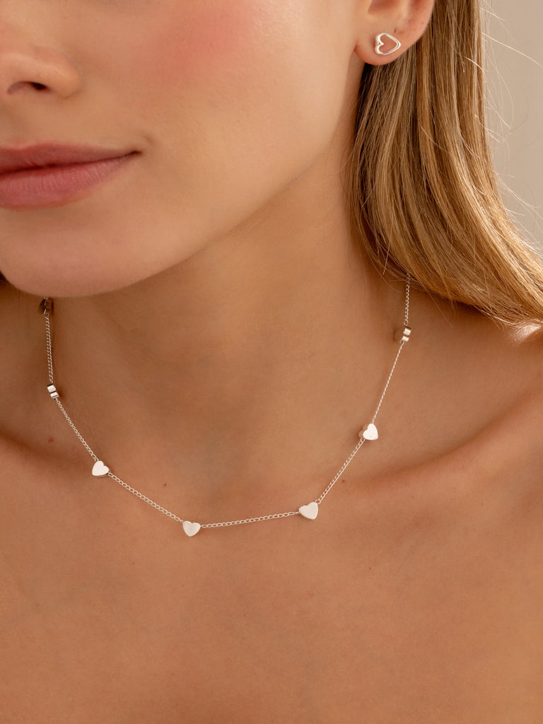 Choker Mini Corazón silver + Aretes