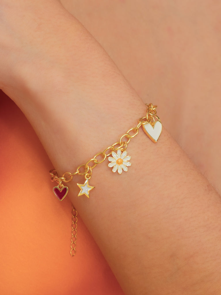 Pulsera Multicharms Margarita Love + Aretes Corazón