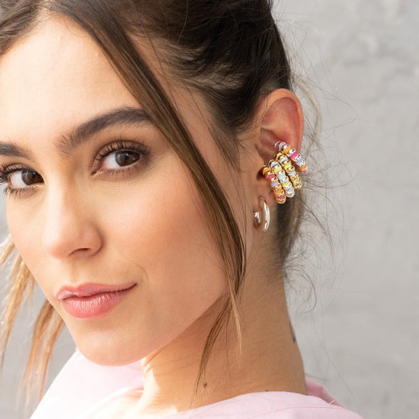 Earcuff Ondas Pintado gold/rosa