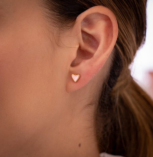 Arete 2 en 1 Corazón blanco