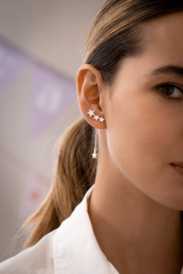 Aretes 2 en 1 Multiestrellas silver
