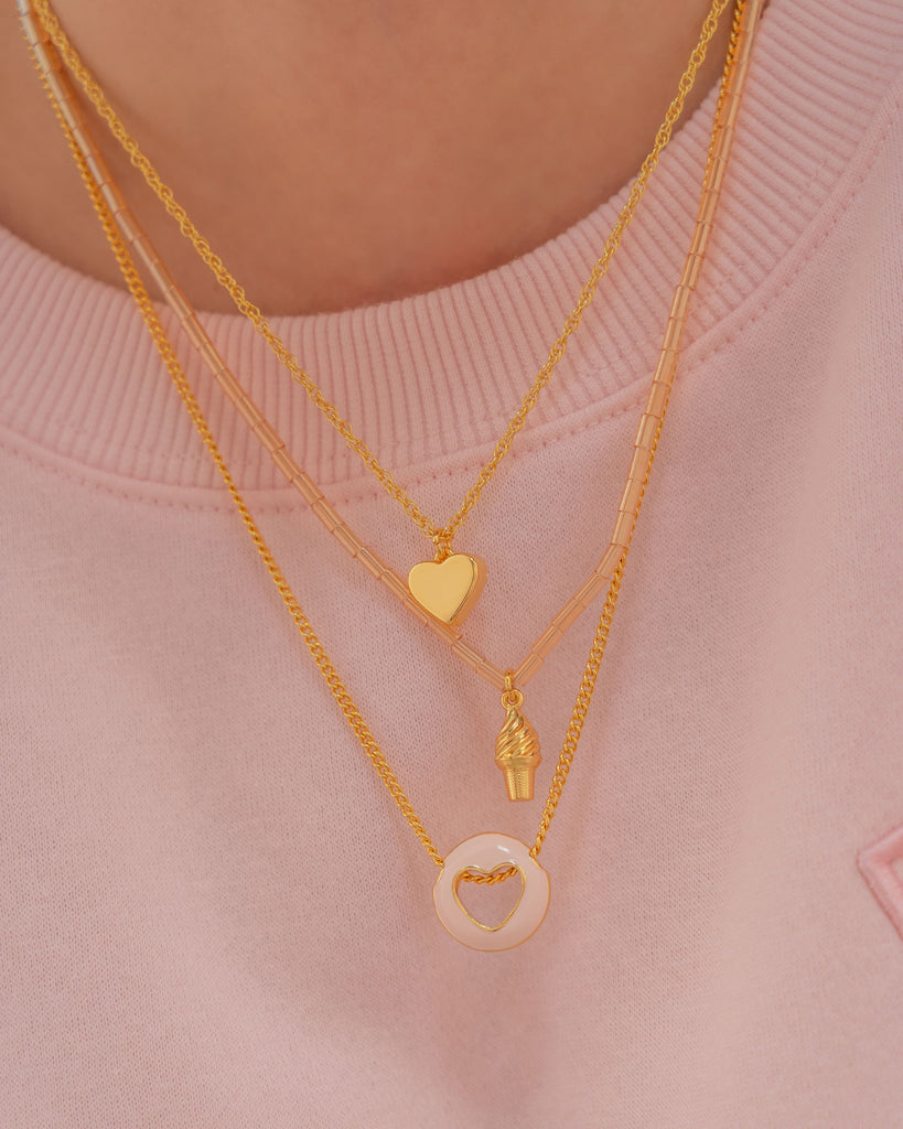 Set X2 Collares Corazón Liso + Aretes