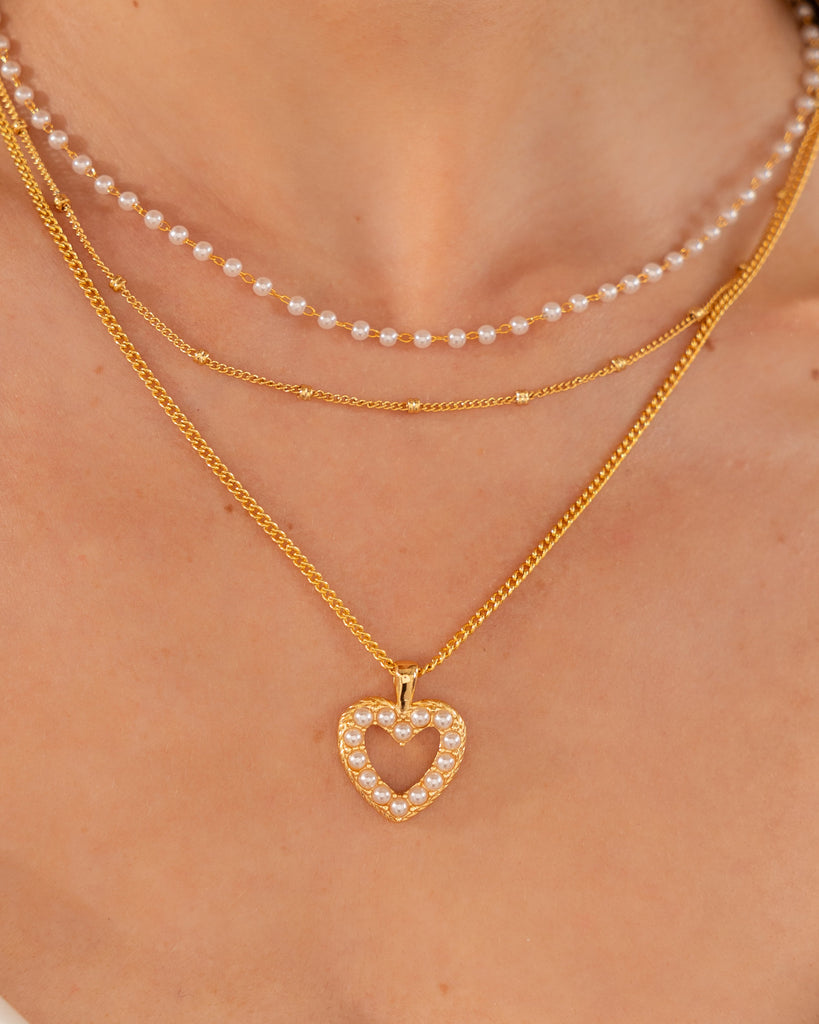 Set X2 Collares Corazón Multiperlas + Aretes