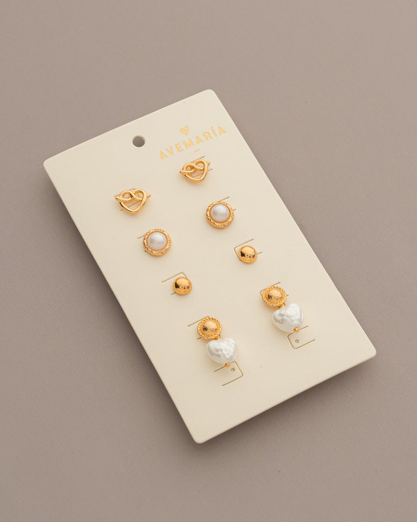 Set X4 Aretes Corazón Perla
