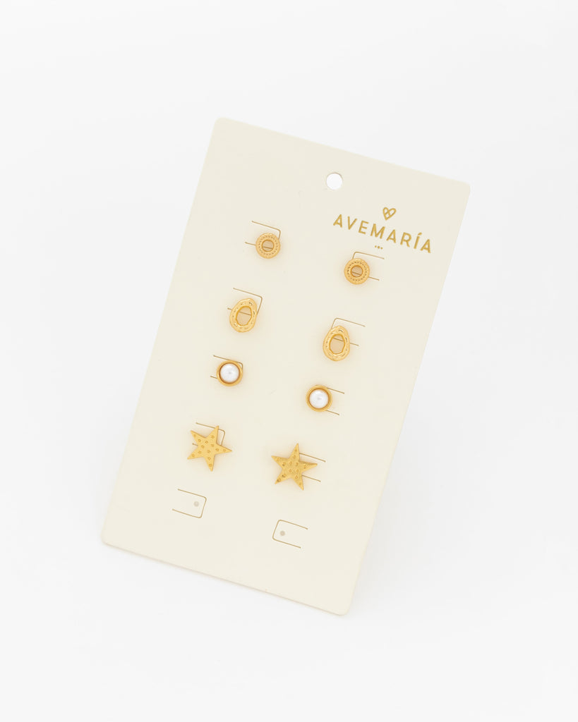 Set X4 Aretes Estrella Perla