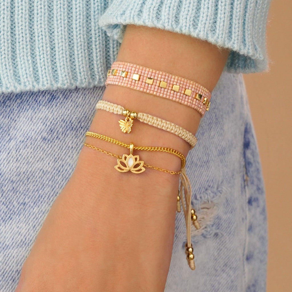 Set X4 Pulseras Flor Lotto + Aretes