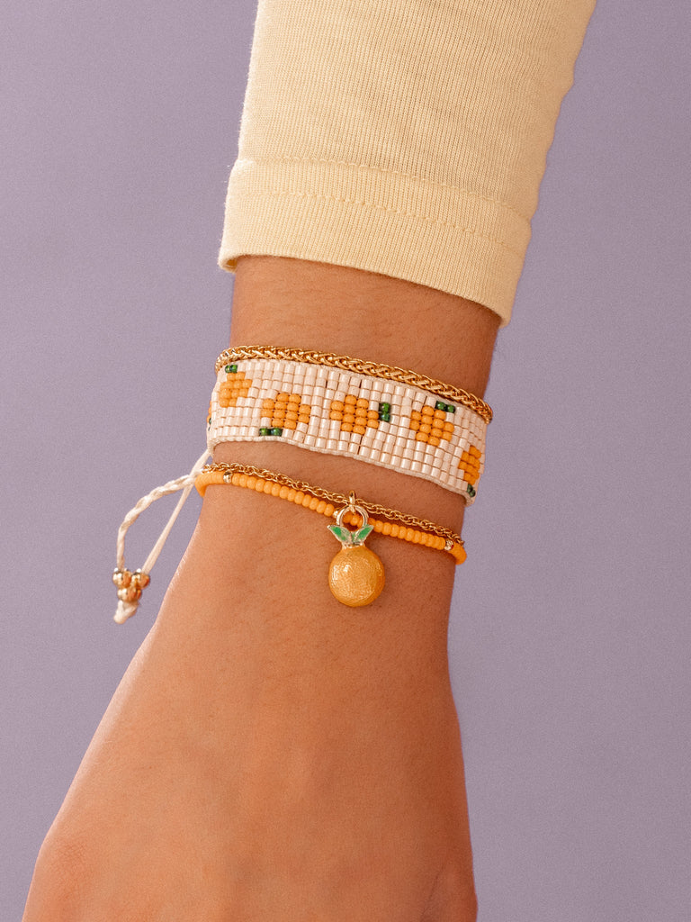 Set X4 Pulseras Tejida Naranja + Aretes