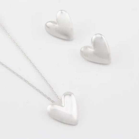 Set collar + aretes corazón silver