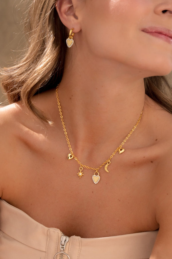 Collar Multicharms Cristales + Aretes