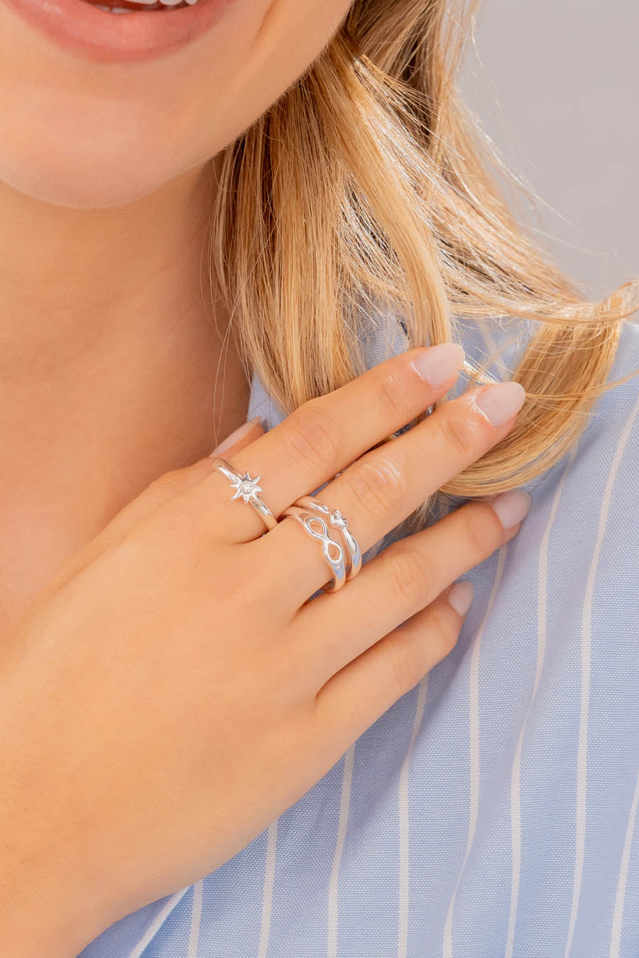 Set X3 Anillos Infinito Plata Talla 7