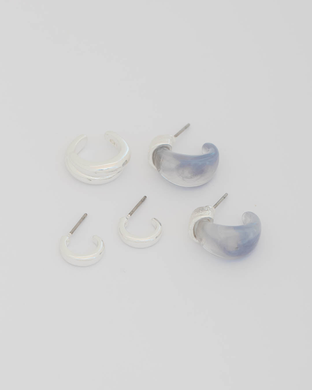 Set X3 Aretes Acrilico Gris Plata