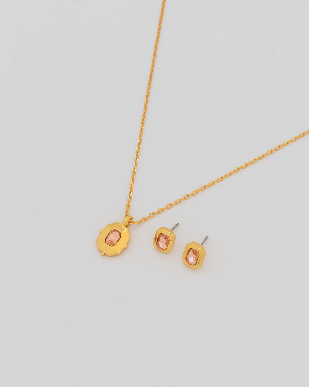 Collar + Aretes Cristal Palo Rosa
