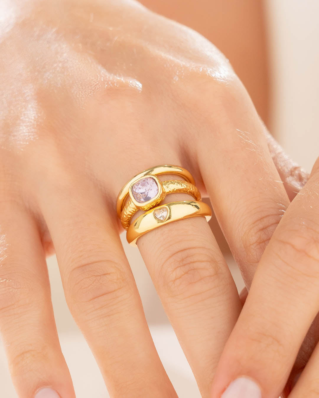 Set X3 Anillos Cristal Lila Talla 7