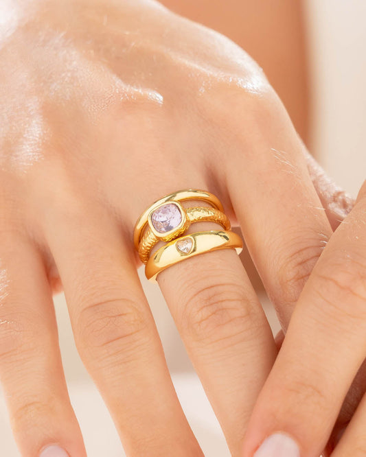 Set X3 Anillos Cristal Lila Talla 7