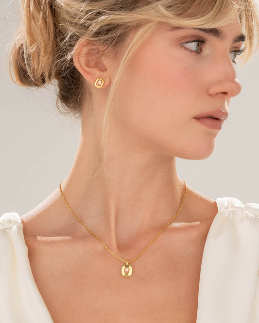 Collar + Aretes Cristal Palo Rosa