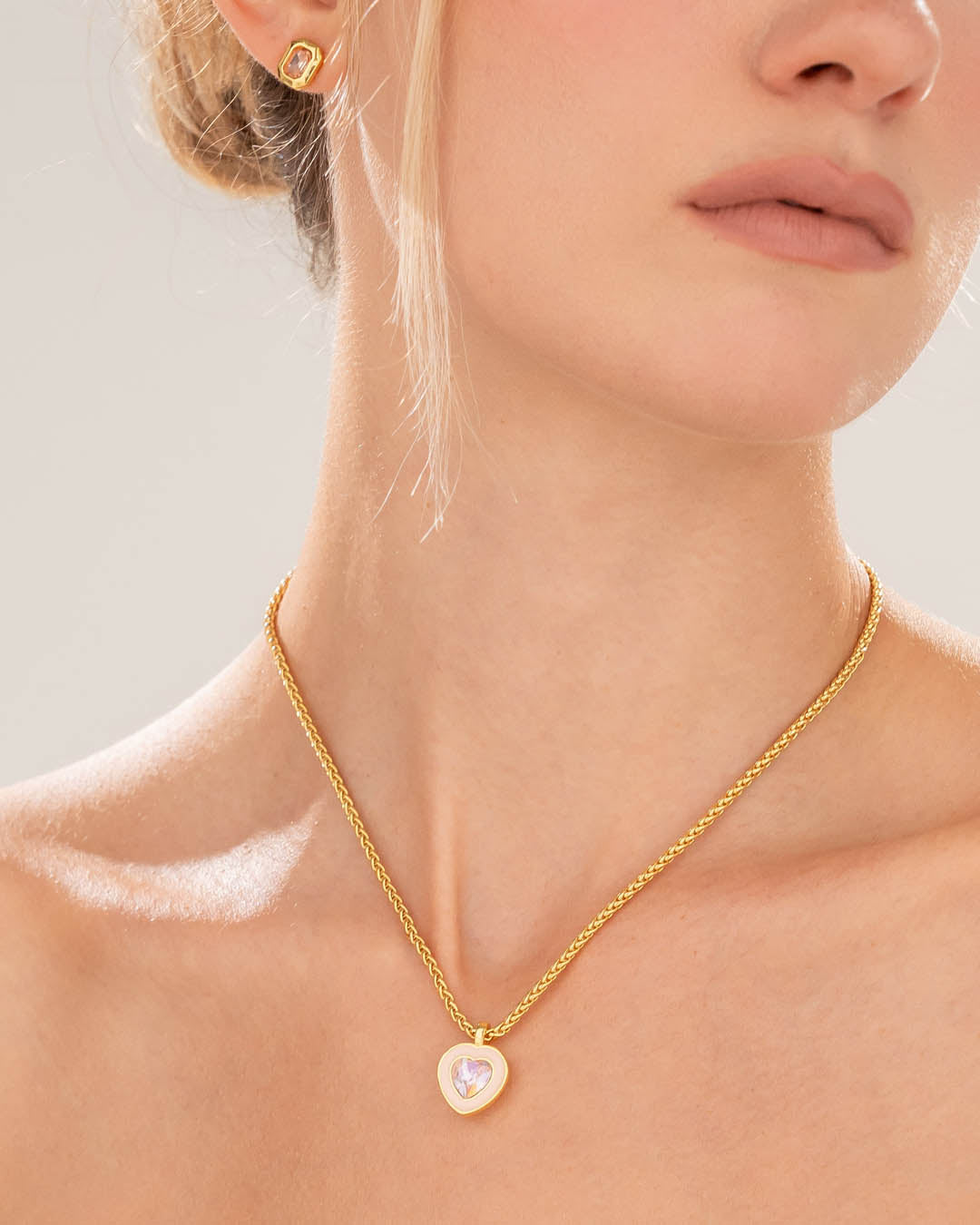 Collar Corazón Cristal Palo Rosa