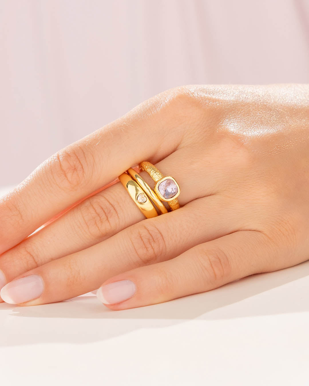 Set X3 Anillos Cristal Lila Talla 7