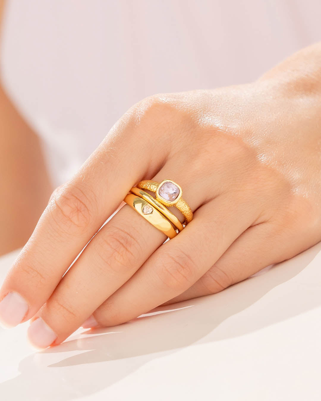 Set X3 Anillos Cristal Lila Talla 7