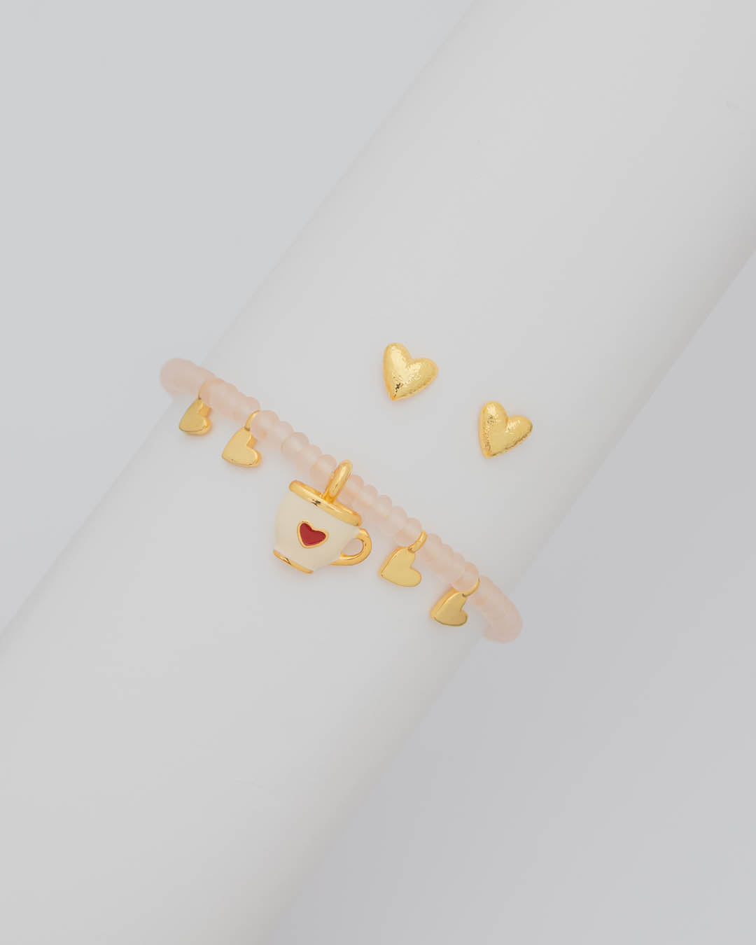 Set Pulsera Taza Mini Corazón + Aretes