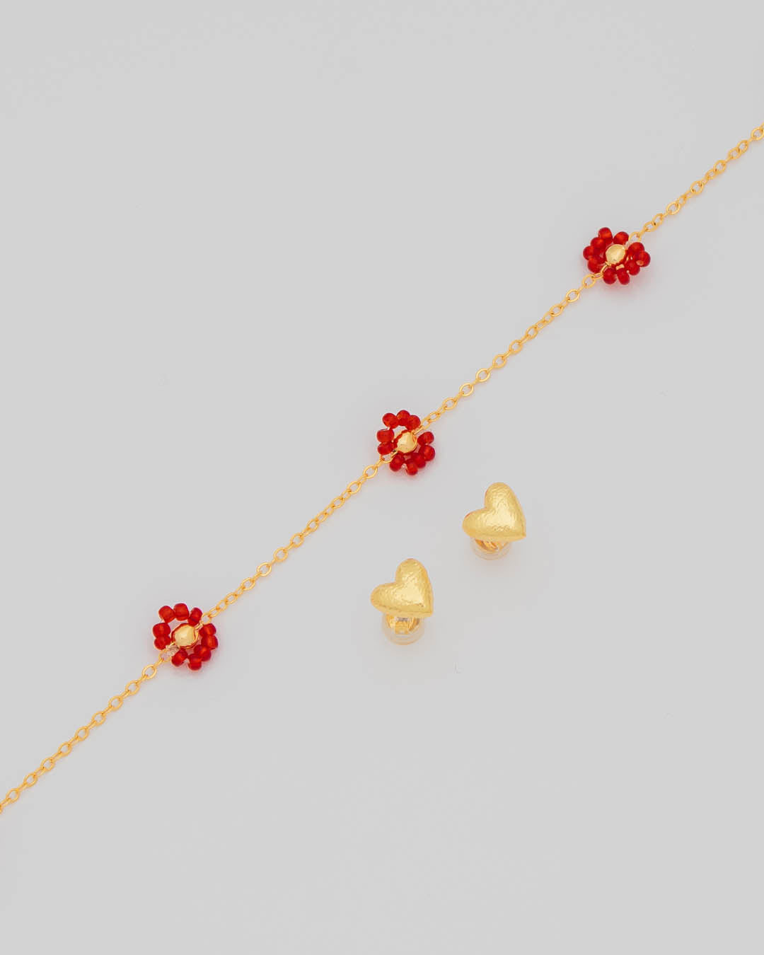 Tobillera Flores Rojas + Aretes