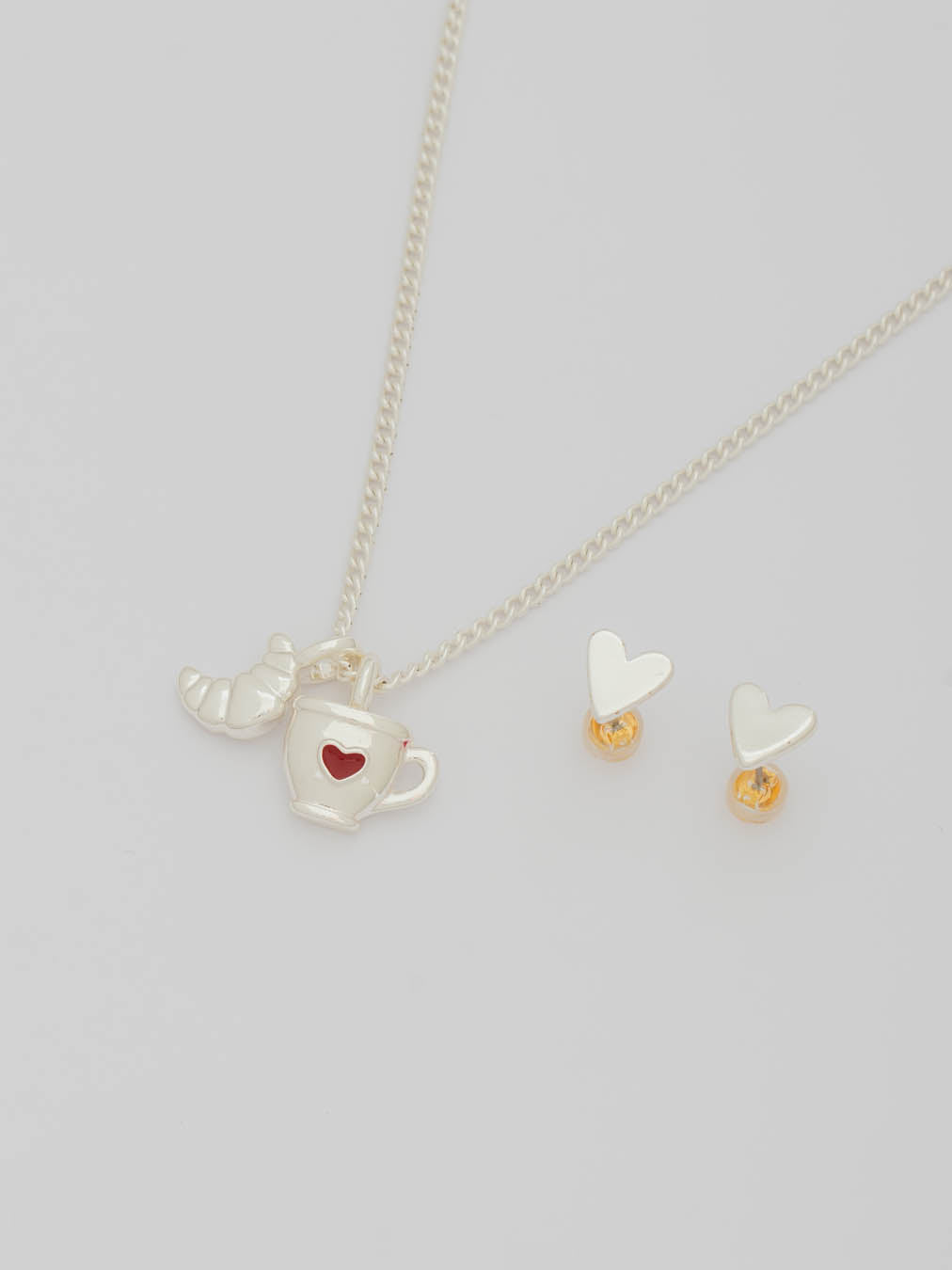 Set Collar Taza Corazón + Aretes Plata