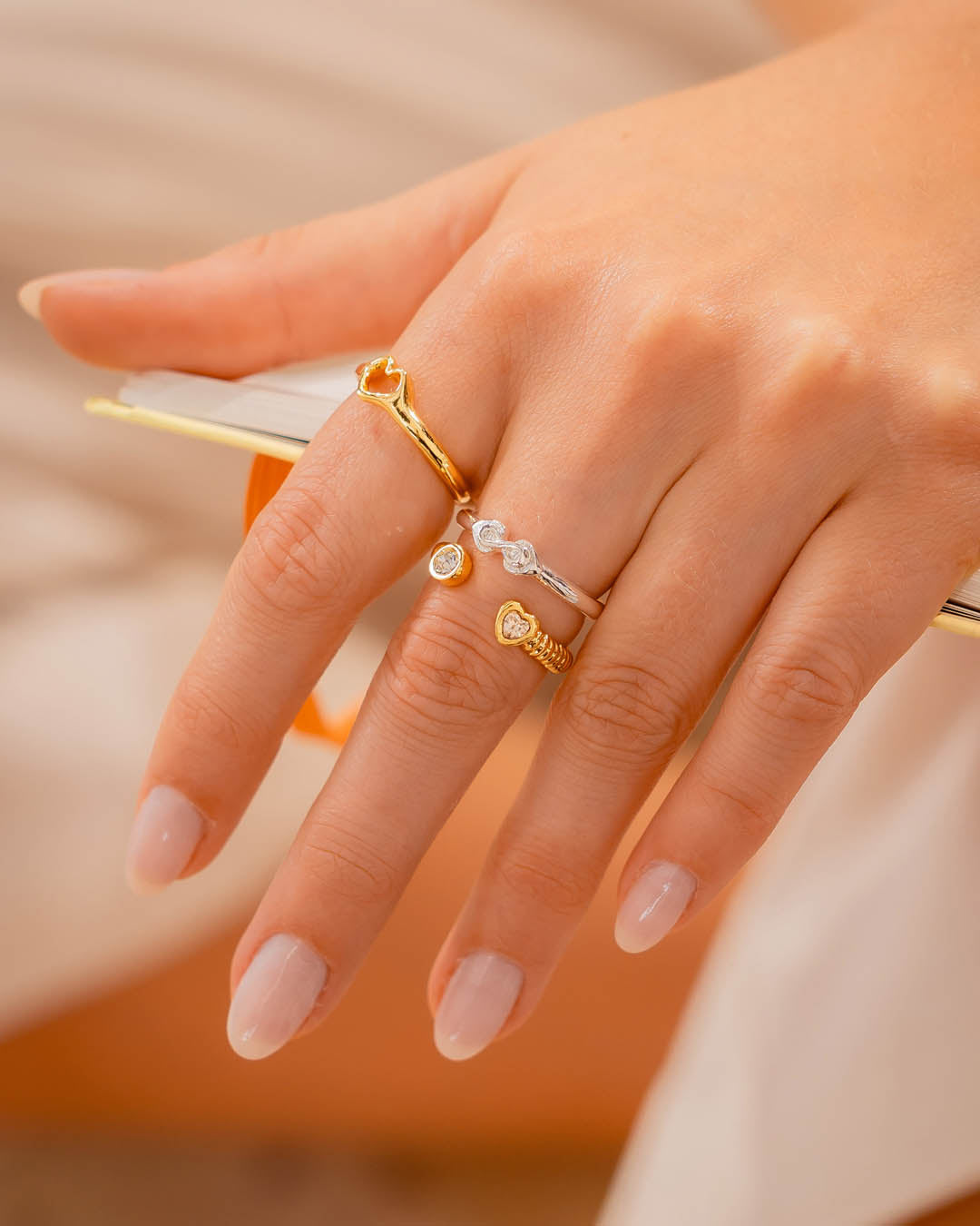 Set X3 Anillos Bicolor Cristal Talla 7