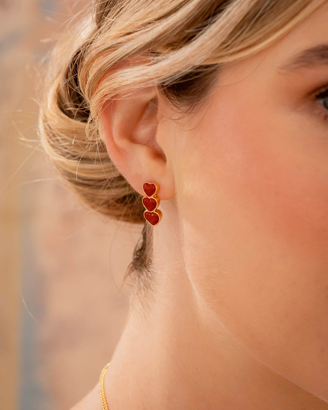Aretes Corazón Trio Rojo