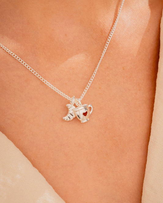 Set Collar Taza Corazón + Aretes Plata