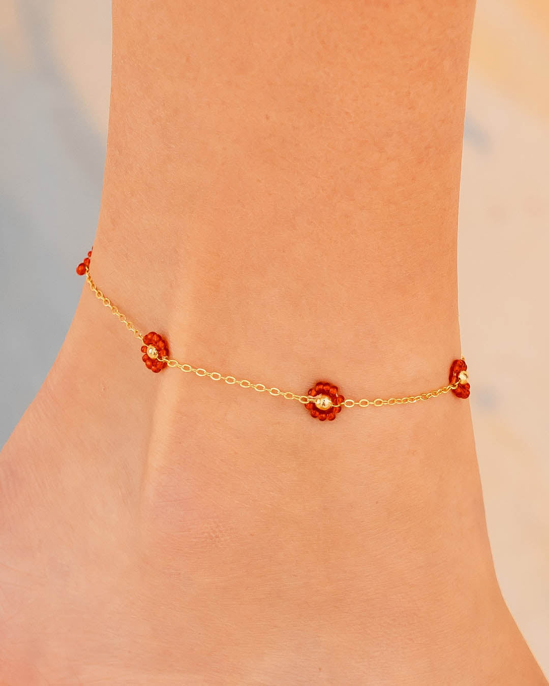 Tobillera Flores Rojas + Aretes