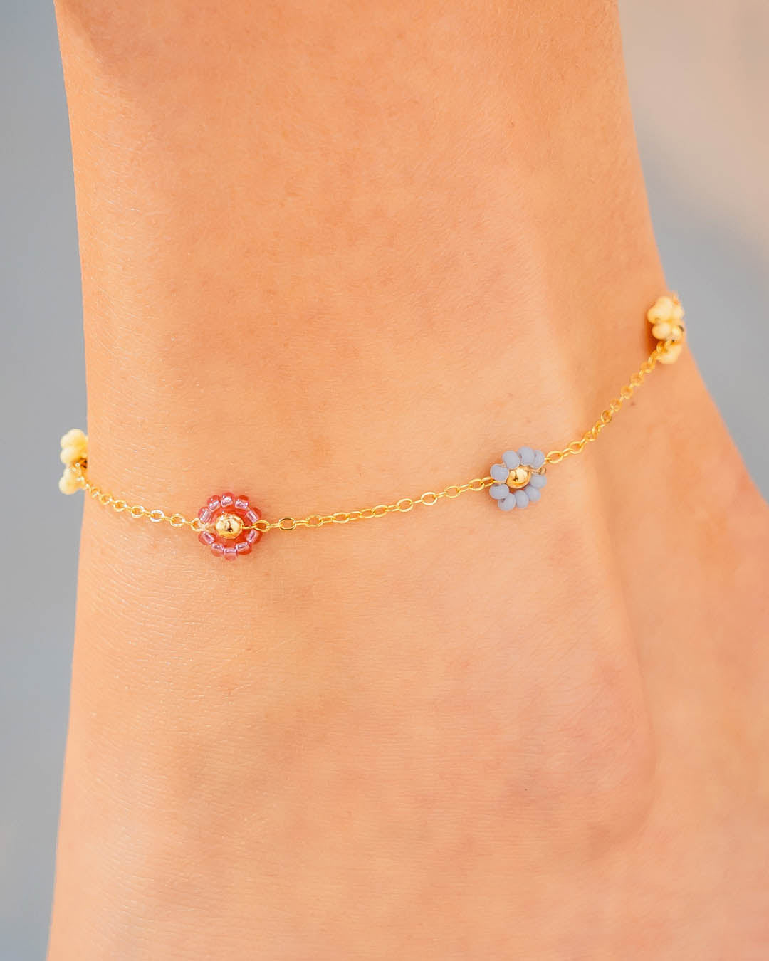 Tobillera Flores Multicolor + Aretes
