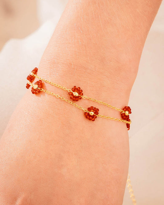 Pulsera Flores Rojas + Aretes