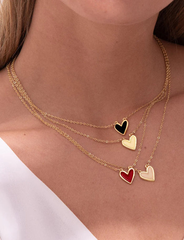 Set Cadena + Aretes Corazón negro mini