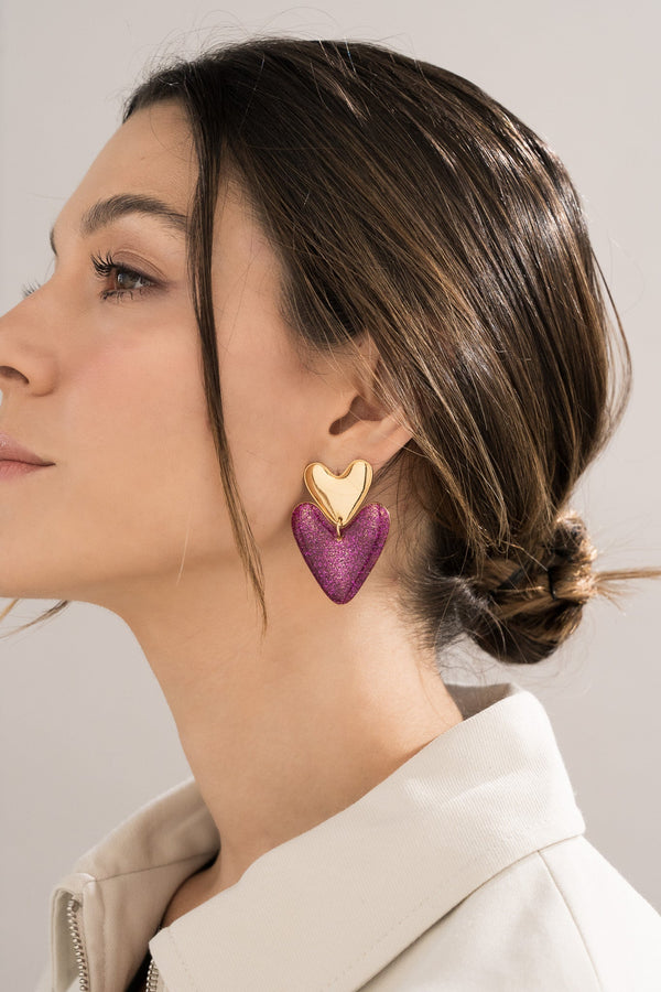Aretes Corazón Escarcha fucsia