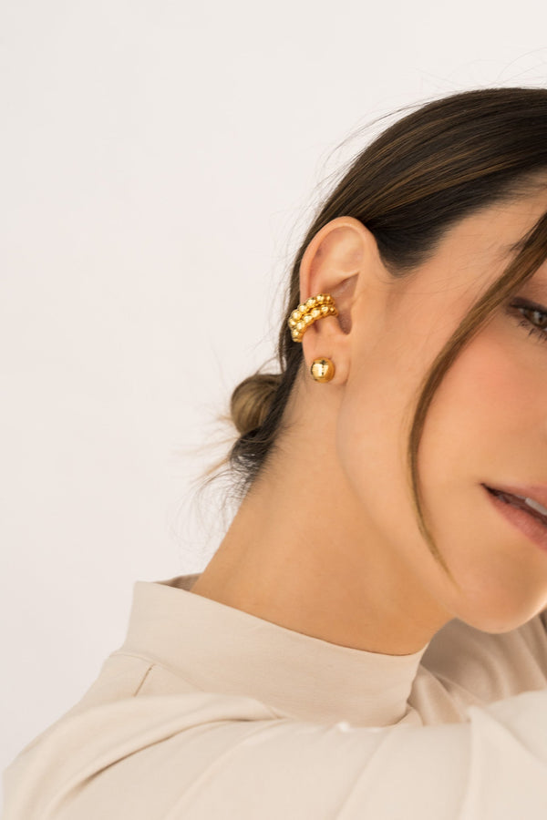 Set De 1 Par De Topos + 2 Earcuff Círculos gold