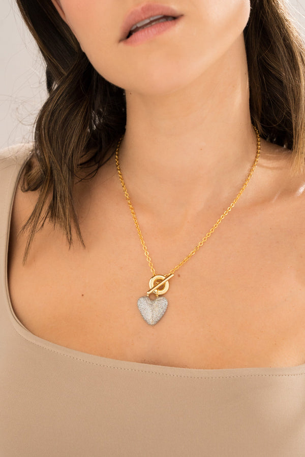 Collar Broche Corazón Escarcha + Aretes