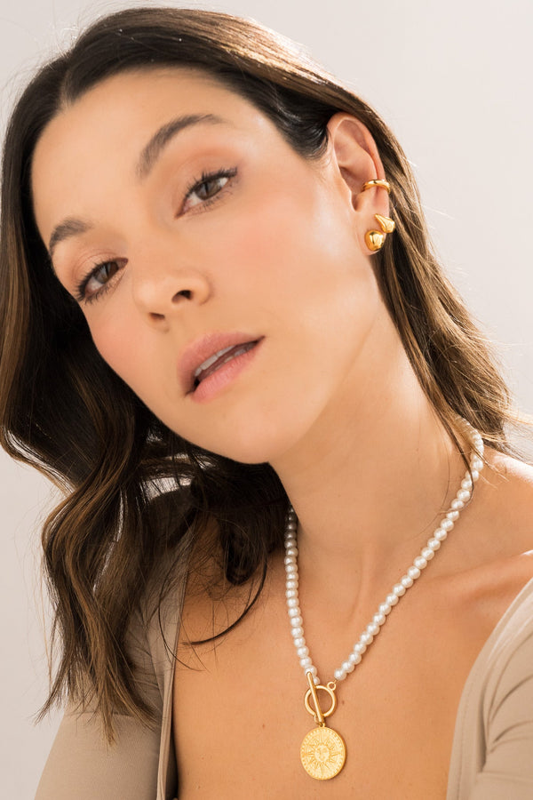 Collar Broche Sol Perlas + Aretes