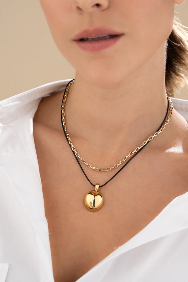 Collar Circulo Y Cuerito + Aretes